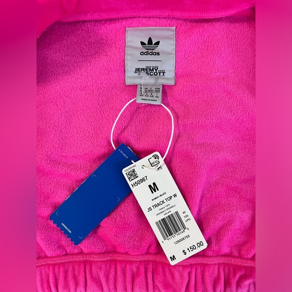 Adidas X Jeremy Scott‎ cropped Velour Track Jacket Neon Pink Sz Medium - Picture 9 of 14